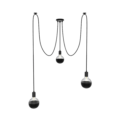 Swag Chandelier: 3 Pendant Black With Dipped Bulbs – Mixmatch Lighting