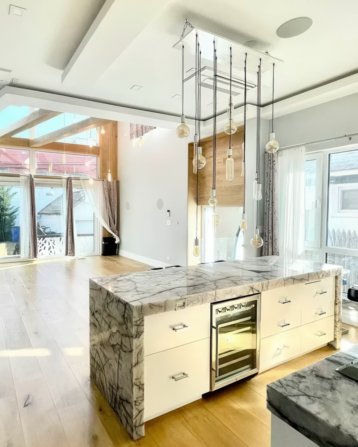 White Wood Chandelier Long