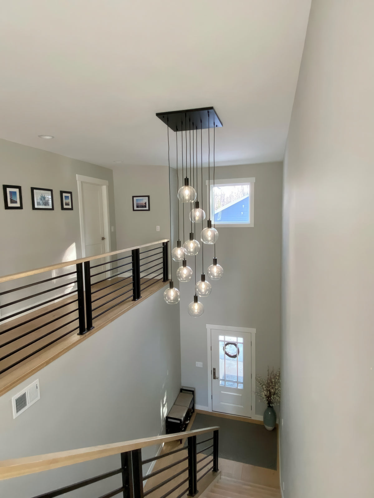 Square base cascading glass globe pendants