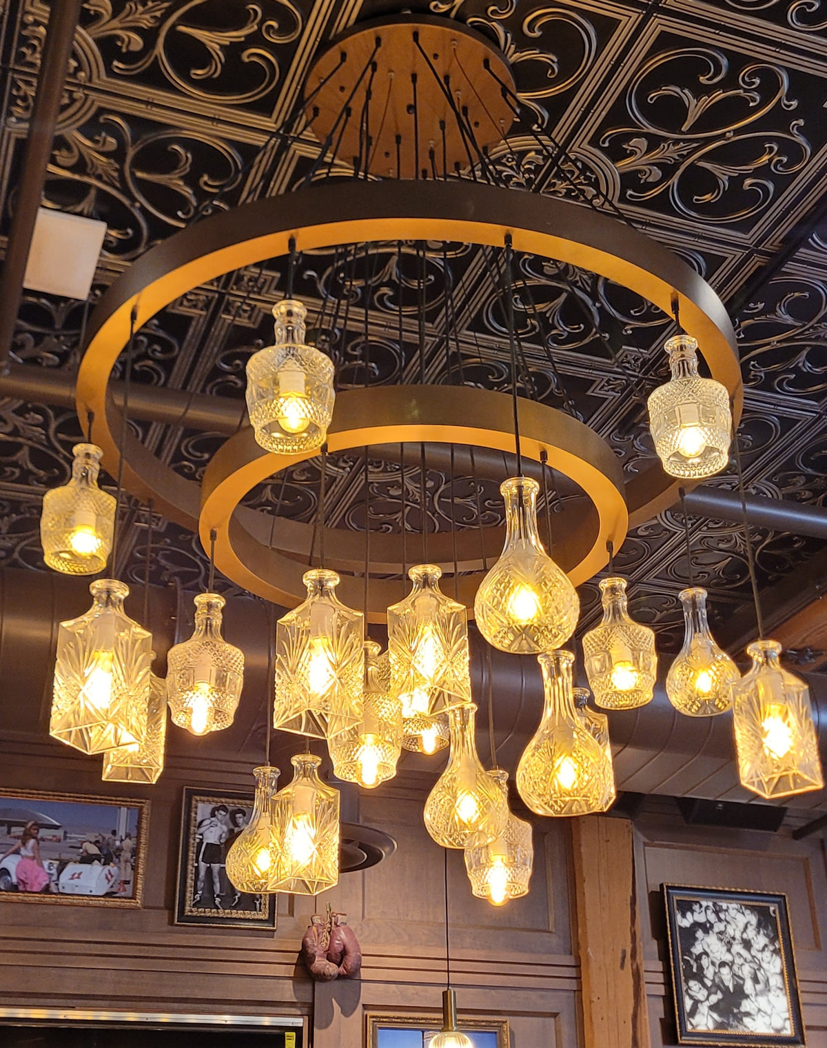 48" Two Tier Ring Chandelier - Glass Decanters