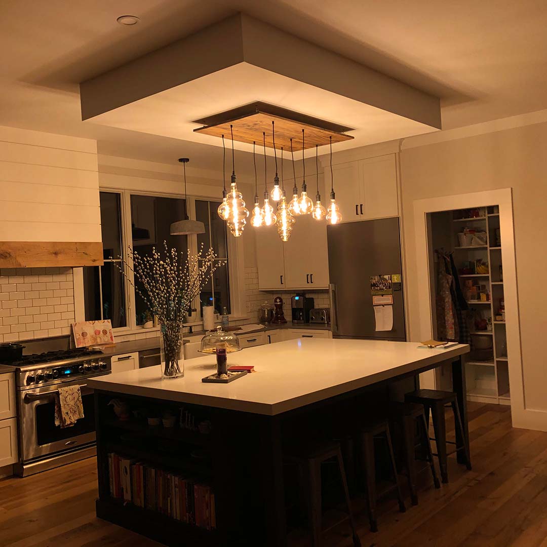 Suspended Wood Chandelier XL Amber Bulb Mix