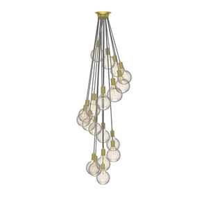 Staggered Cluster Chandelier: 19 Pendant Grey and Brass