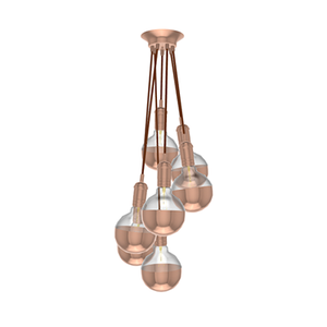 Staggered Cluster Chandelier: 7 Pendant Copper with Dipped Bulbs