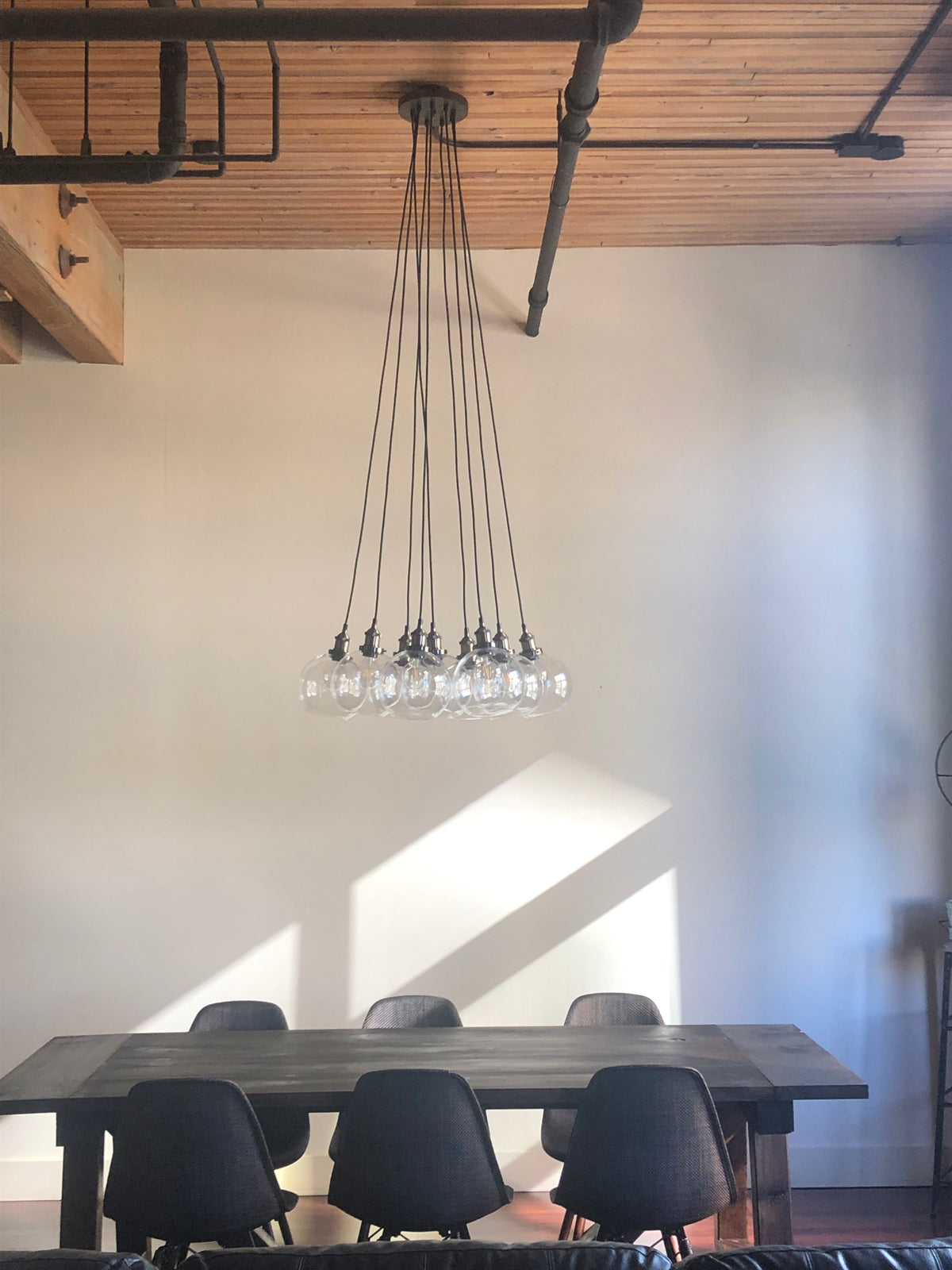 8" Glass Globe Shade 9 Pendant Cluster
