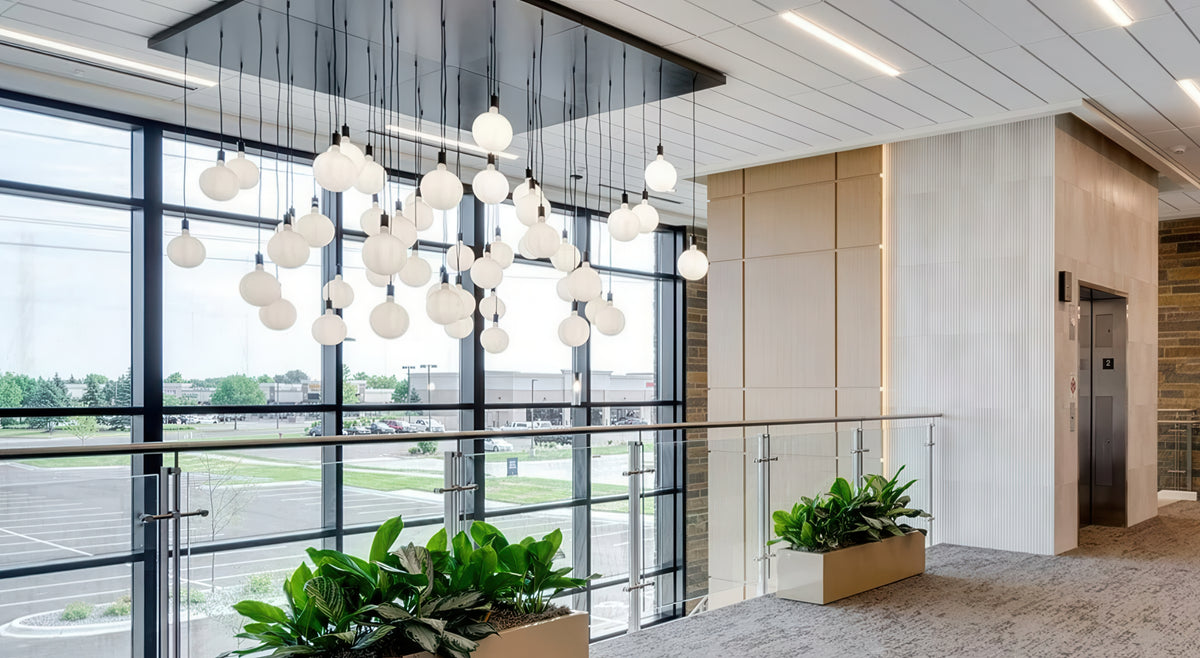 Modular Base Pendant Chandelier with 8" White Globes