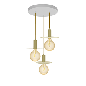 12" Round Metal Chandelier: 3 Pendant White and Brass with Disk Shades