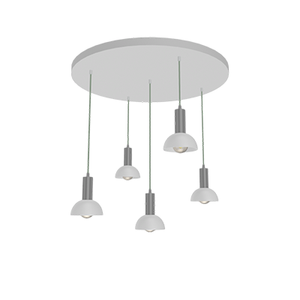 33" Round Metal Chandelier: White and Nickle with Small White Dome Shades