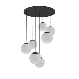 33" Round Metal Chandelier: 7 Pendant Black with 12" White Neckless Shades