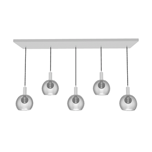 47" x 12"  Metal Chandelier: 5 Pendant Black and White with Glass Globe Shades
