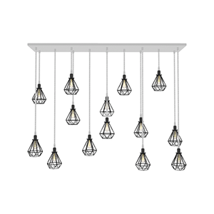 70 x 12"  Metal Chandelier: 14 Pendant Cotton Rope with Black Diamond Cages