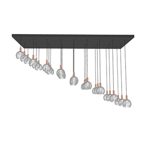 36" x 96" Modular Chandelier: 27 Pendant Copper Step with Glass Globe Shades