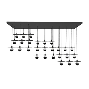 36" x 96" Modular Chandelier: 27 Pendant Black Dipped with Disk Shades