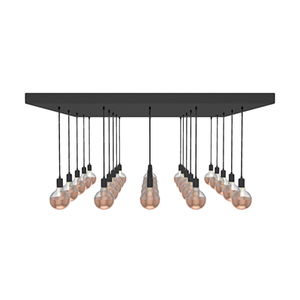 48" Square Modular Chandelier: 25 Pendant Black with Copper Dipped Bulbs