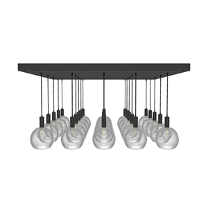 48" Square Modular Chandelier: 25 Pendant Black with Glass Globe Shades