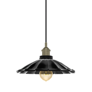 Single Pendant: Antique Brass with Black Ruffle Shade