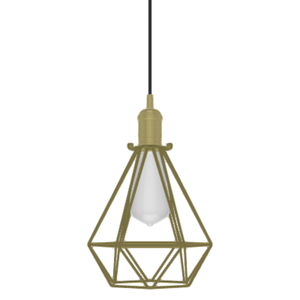 Single Pendant: Brass Diamond Cage with White Edison Bulb