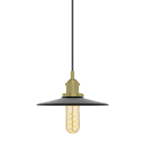 Single Pendant: Brass and Mauve with Black Flat Shade