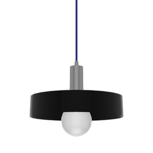 Single Pendant: Nickel and Cobalt with Large Black Drum Shade