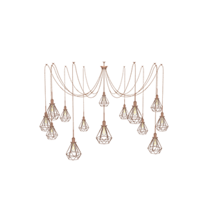 Swag Chandelier: 14 Pendant Copper with Diamond Cages