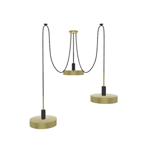 Swag Chandelier: 3 Pendant Black and Brass with Brass Drum Shades
