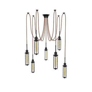 Swag Chandelier: 7 Pendant Black and Rust with Black Tube Cages