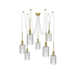 Swag Chandelier: 7 Pendant White and Brass with Glass Cylinder Shades