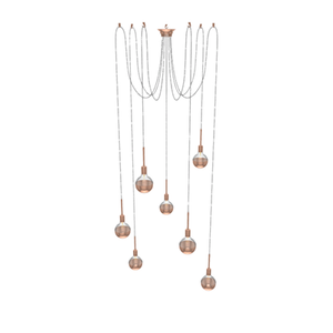 Swag Chandelier: 7 Pendant Grey and Copper with Dipped Bulbs