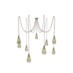 Swag Chandelier: 9 Pendant Antique Brass with Brass Hinge Cages