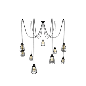 Swag Chandelier: 9 Pendant Black with Round Cages