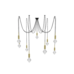 Swag Chandelier: 9 Pendant Black and Brass with White Diamond Bulbs