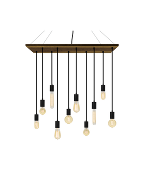 35"x12" Wood Chandelier: Black and Mixed Antique Bulbs